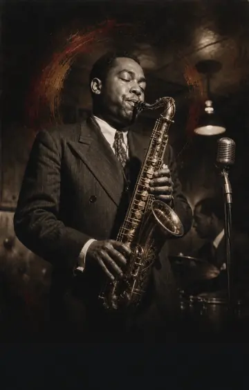 Charlie Parker altszaxofonozik egy füstös, 1947-es New York-i bebopklubban