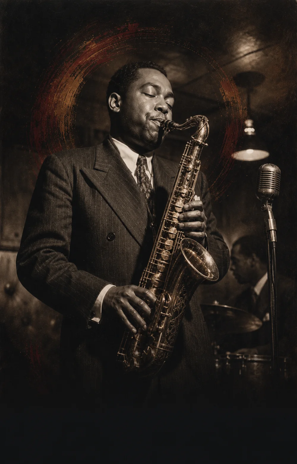 Charlie Parker altszaxofonozik egy füstös, 1947-es New York-i bebopklubban